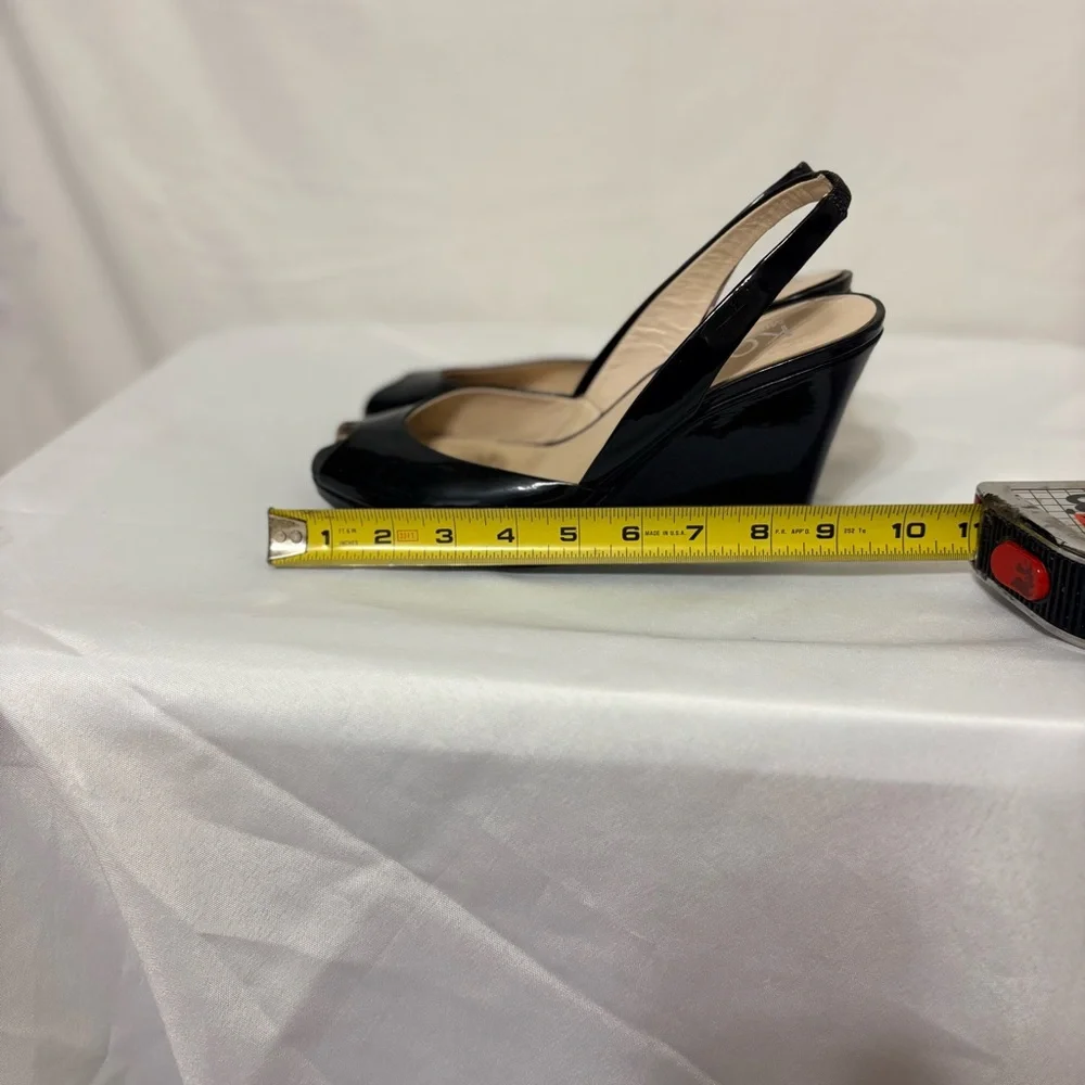 KORS Michael Kors Vivian patent leather peep toe slingback wedge heels